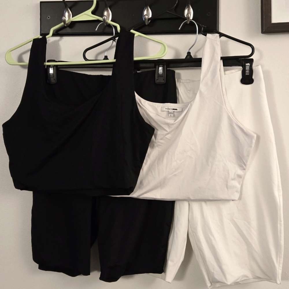 Fashion Nova Biker Short Matching Sets Bundle Black and White